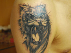 Художественная татуировка. Лев в стиле BLACK&GRAY