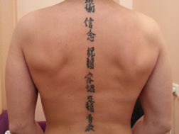 Татуировка: Иероглифы вдоль позвоночника