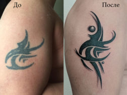 Исправление старой татуировки на плече, узор в стиле Tribal, 3D