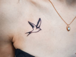 Маленькая птичка в минималистичном стиле, возле ключицы